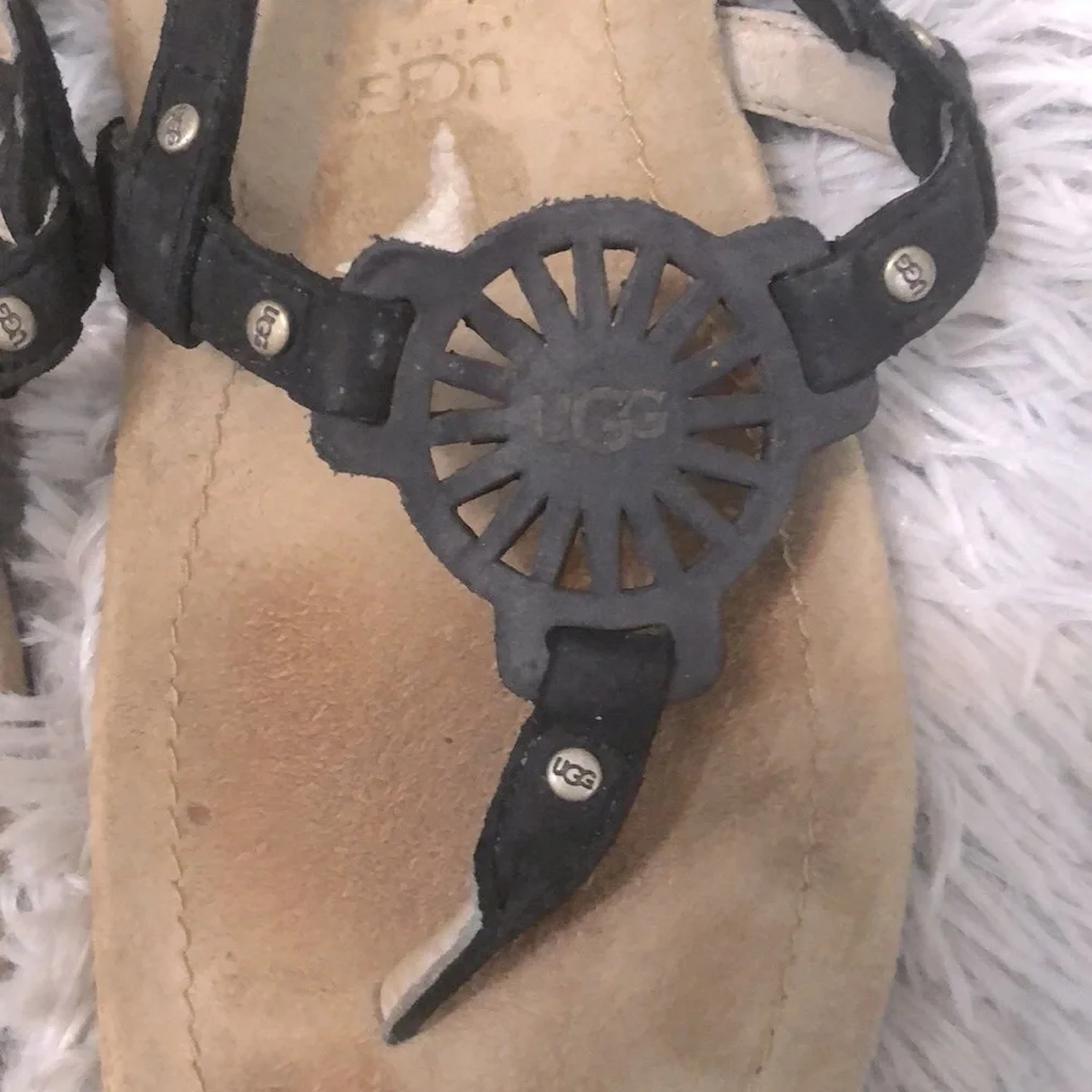 UGG Ayden Leather Sandals With Lamb Lining, Black